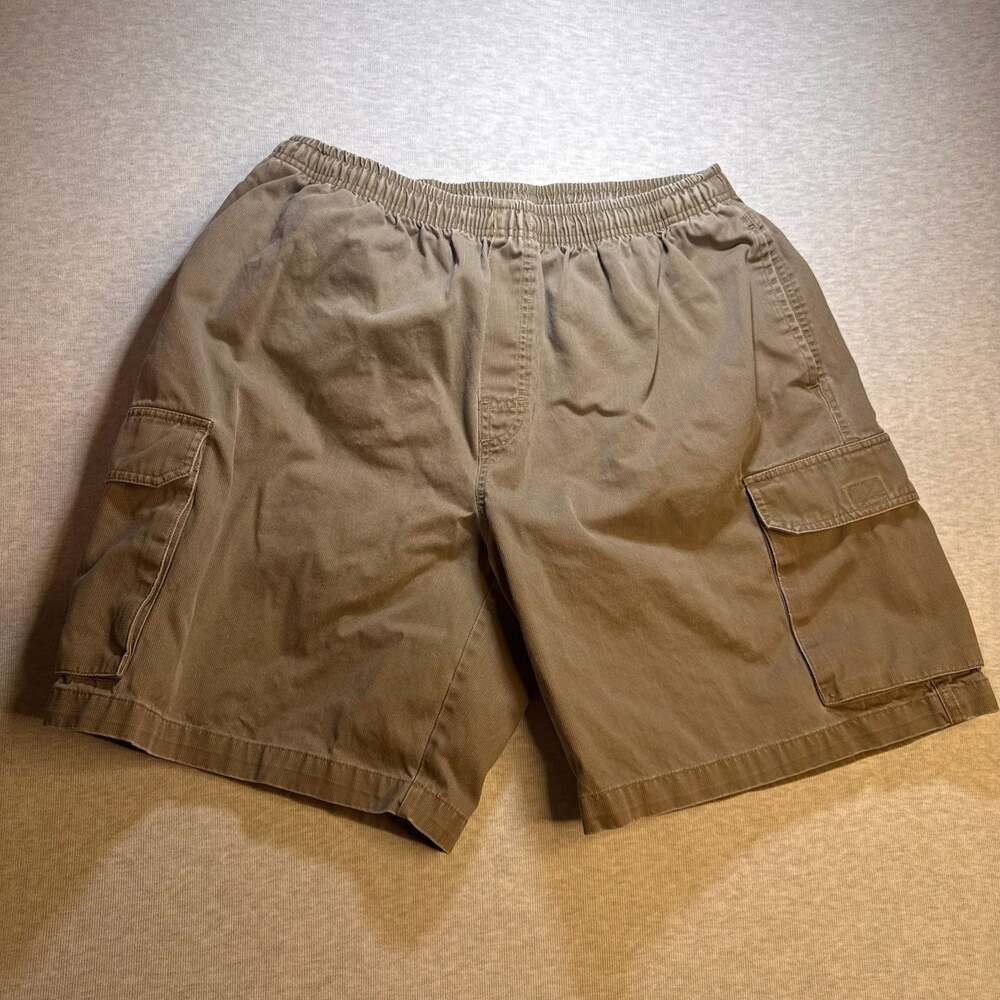 Big Dogs Vintage Tan Cargo Shorts Elastic Waist Mens Size XL